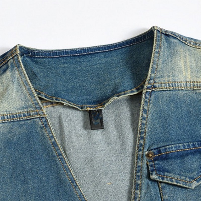 Casual Mens Vest Korean Slim Fit Vintage Sleeveless Denim Waistcoat Man Jacket Harajuku Washed Chaqueta Hombre