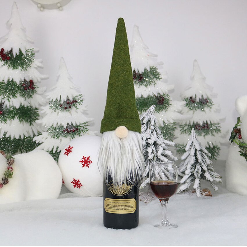 Jul vin flaska toppers dekorativa svenska gnome vin flaska topper lock för hem juldekoration