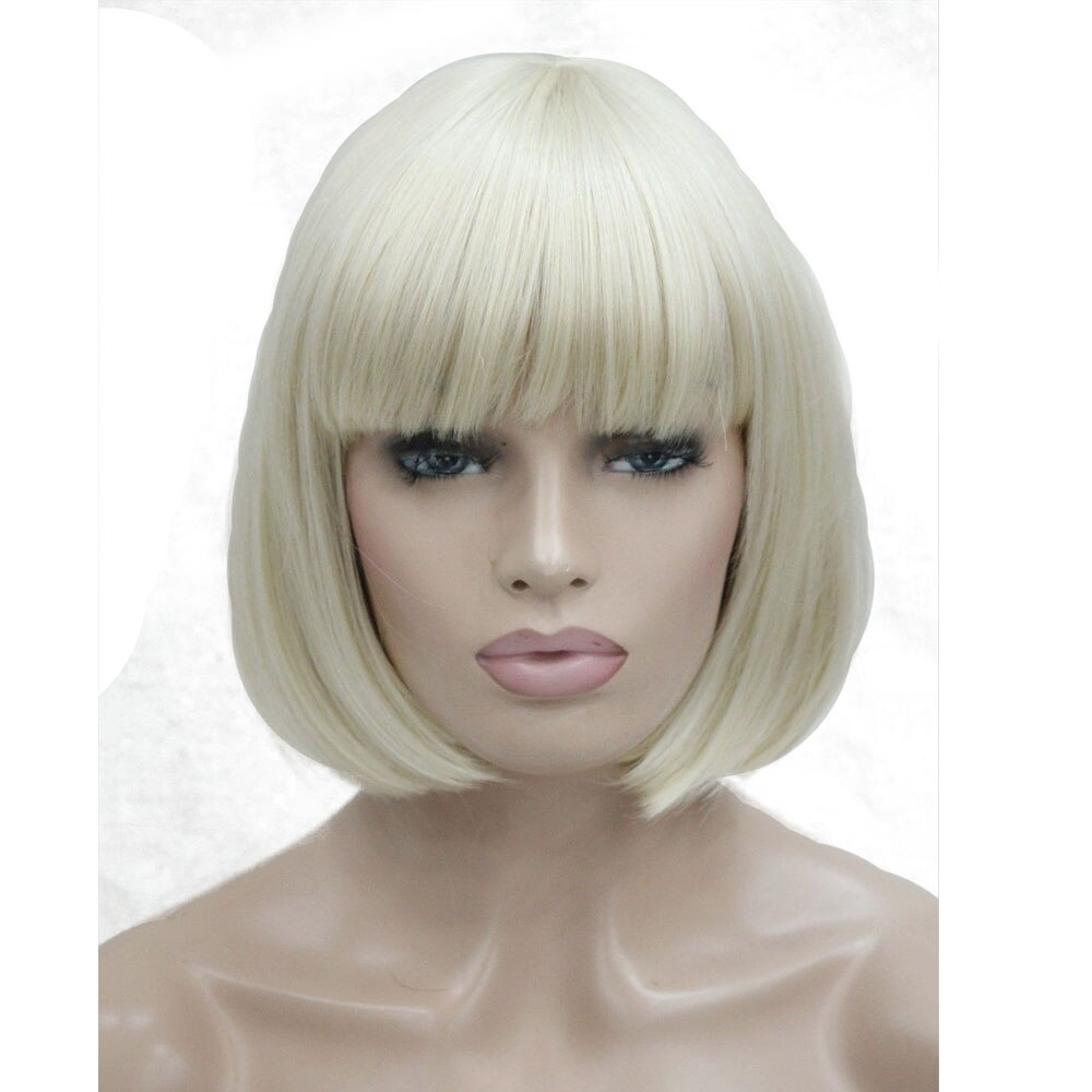StrongBeauty Bob-pelucas de pelo negro para mujer, pelo corto, recto, Natural, sintético, sin capa, opciones de color: 613 Light blonde