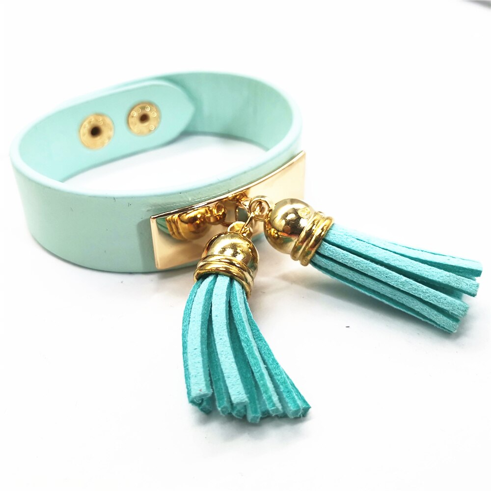 Kwastje Geel Zwart Neon Armbanden Mode Armbanden Charme Pu Lederen Armbanden Vrouwen Mode Armband Vrouwelijke Vrouwen Sieraden: sea blue