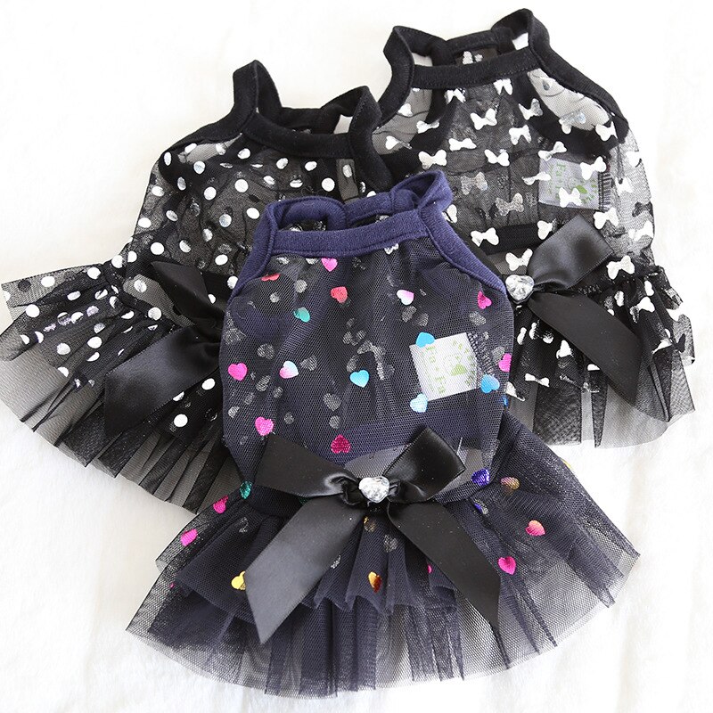 Respirant noir maille chien vêtements York été Bling robes de mariée pour petit Animal de compagnie chiot Animal Chihuahua chat marchandises fournitures