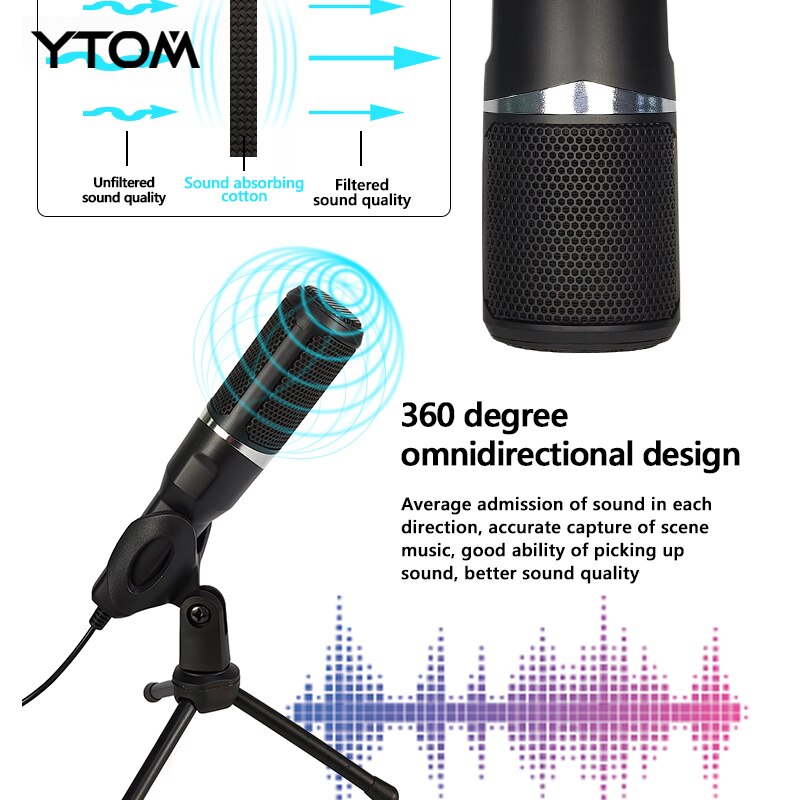 YTOM-micrófono M1Lite para PC con soporte de micrófono, micrófono de condensador de grabación con conector de 3,5mm, Compatible con PC y portátil