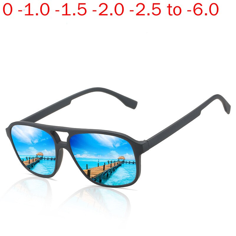 Men Myopia Sunglasses with Diopter Polarized Prescription Glasses Retro Anti-glare Driving Sun Glasses UV400 Square Blue NX