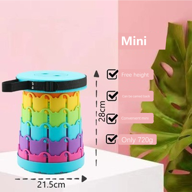 Wysuwany teleskopowy składany stołek-przenośny lekki składany fotel na fotel z regulacją wysokości dla dorosłych kemping podróż: Mini tęcza kolor