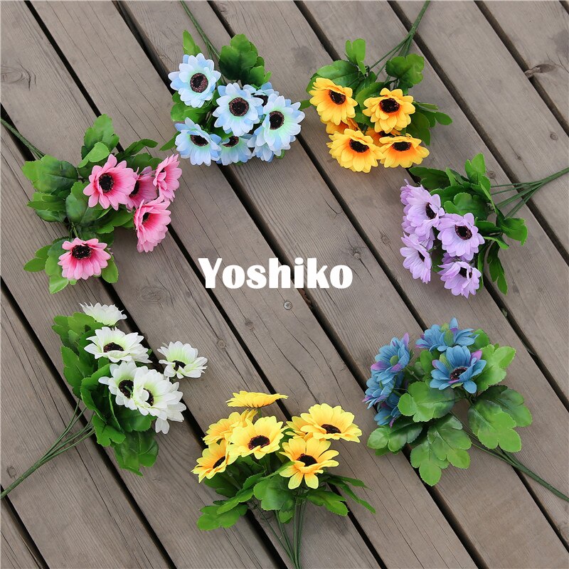 Bouquet de fleurs de tournesol en soie, 7 têtes, 30cm, pour décoration intérieure de noël, maison, mariage, fausses plantes, fleurs artificielles
