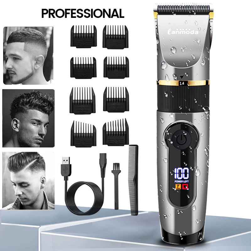 Professioneller Haarschneider, wiederaufladbar, elektrischer Trimmer für Männer, Bart, freundlicher, Friseur, Schneidemaschine, Haarschnitt, LED-Bildschirm, wasserdicht
