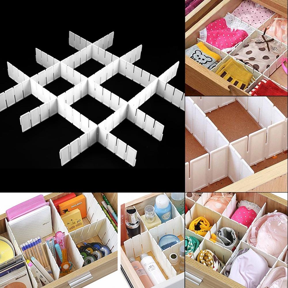 6Pcs DIY Grid Drawer Divider Household Office Necessities Adjustable Drawer Clapboard Partition Good Practical Plastic