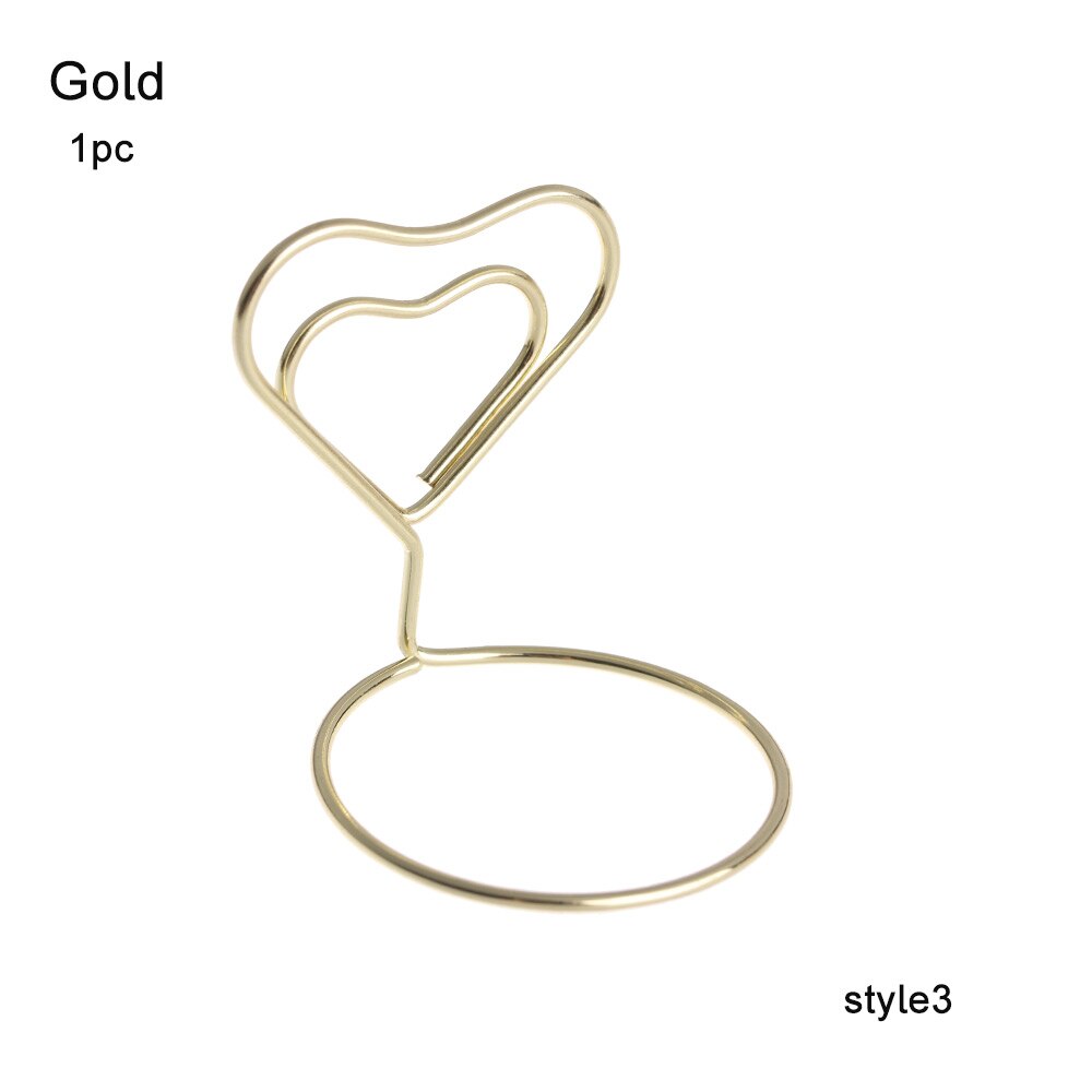 2 stuks metalen, coole plaatskaarthouder voor bruiloften, feest, bureaudecoratie, romantische hartvormige ring, fotoclip, tafelnummerstandaard: Stijl 3- goud