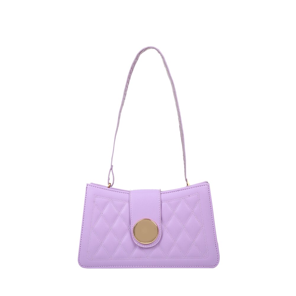 treillis modèle sac à main en cuir PU Portable femmes couleur unie sous les bras sacs à bandoulière femme décontracté rue voyage fourre-tout: VIOLET
