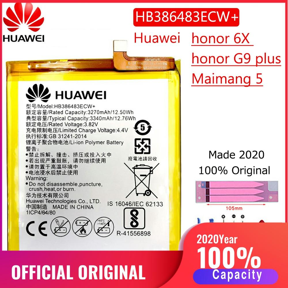 Hb386483ecw 100% nova bateria original para huawei honor 6x/g9 plus/maimang 5/gr5 2017 3340mah baterias de substituição bateria