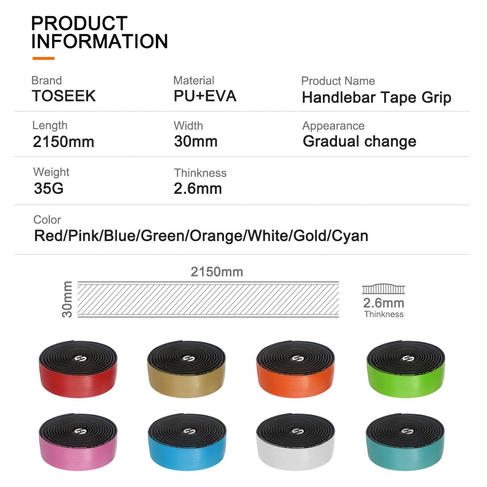 TOSEEK taśma na kierownicę roweru antywibracyjna PU EVA wygięta jazda na rowerze szosowe taśmój wyścigi oddychający antypoślizgowy uchwyt antypoślizgowy pasek na pasek
