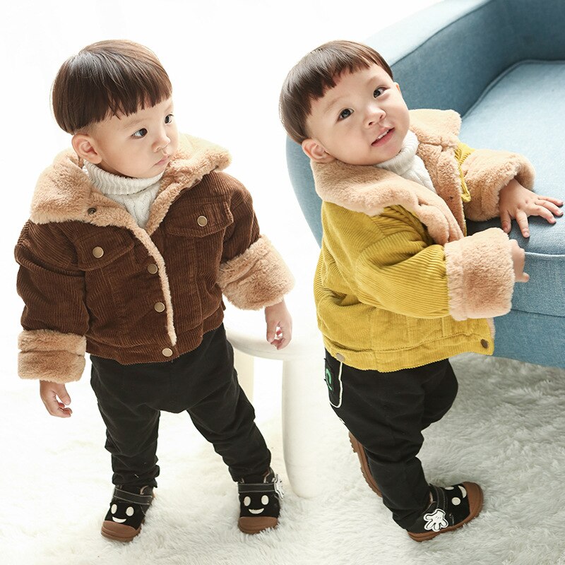 Winter Children 1-8 Year Jacket For Boys Thick Warm Coat Kids Autumn Cotton Outerwear Children Clothes Yellow coffee