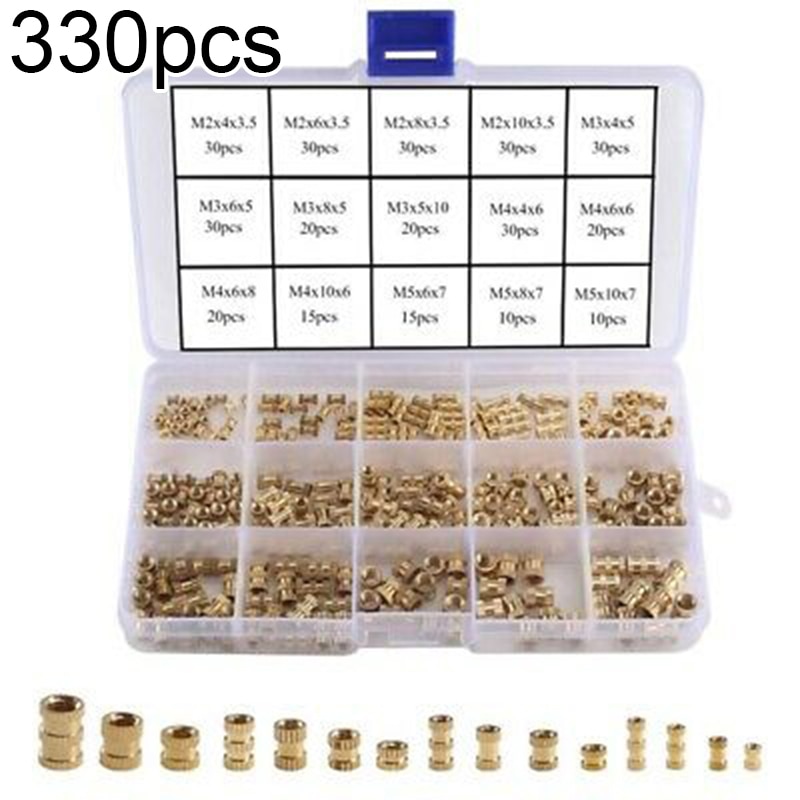 330Pcs Knurled Nuts M2 M3 M4 M5 Brass Threaded Insert Fastener Assortment Kit Heat-resistant Rust-proof Tool Accessories