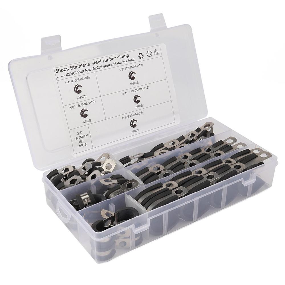 50 stuks Rubber Cushioned Rvs Pijp Klemmen Kabel Klem Metalen Klem Buis Houder voor Buis/Pijp of Draad koord Installatie