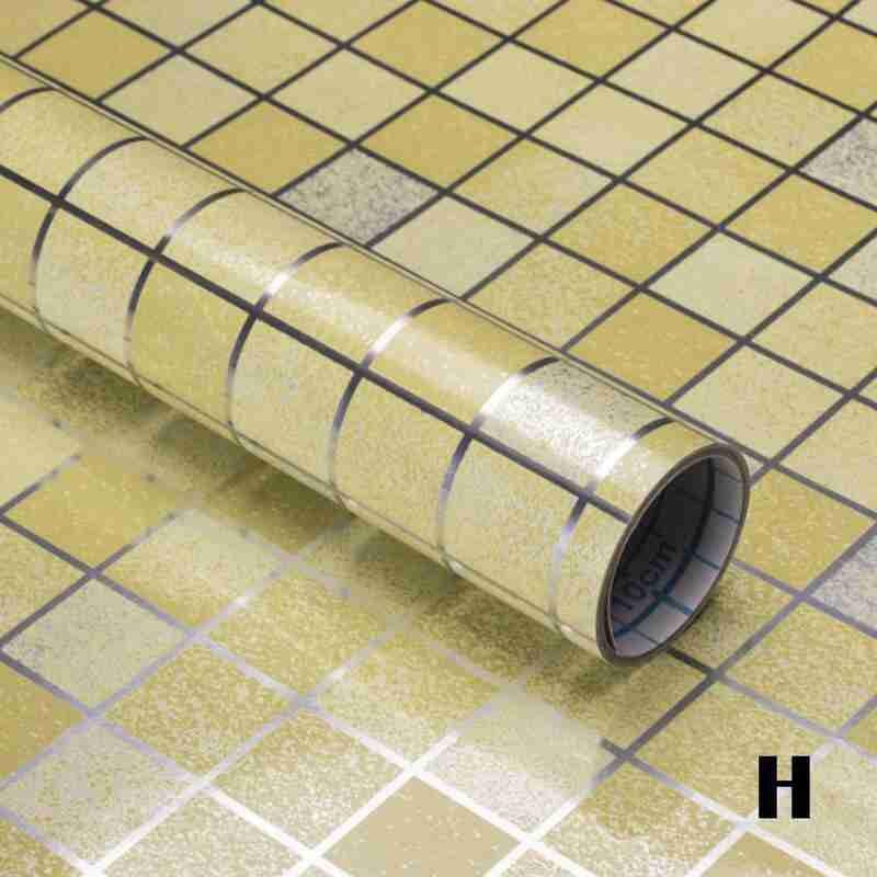 45cm*100cm Bathroom Kitchen Waterproof Self-adhesive Plaid Stickers Anti-oil Wrap Tile paper Wall Stickers Waterproof Wall Z7Y5: H