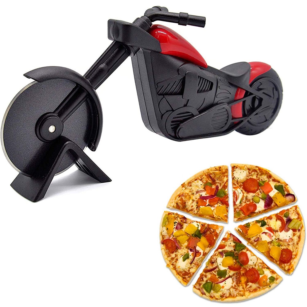 Motorfiets Pizza Snijder Pizza Wiel Roller Tool Rvs Pizza Slicer Sharp Blade Motor Snijden Wielen Display Stand