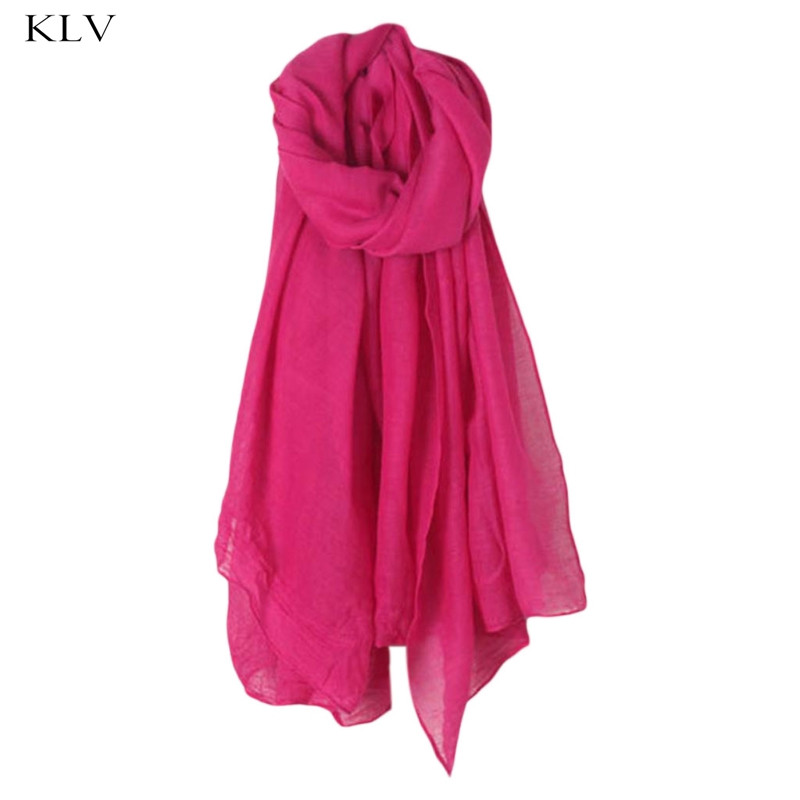 Mode 16 Kleuren Vrouwen Lange Sjaal Wrap Sjaals Vintage Katoen Linnen Grote Sjaal Hijab Elegante Effen Zwart Rood whi: Rose Rood