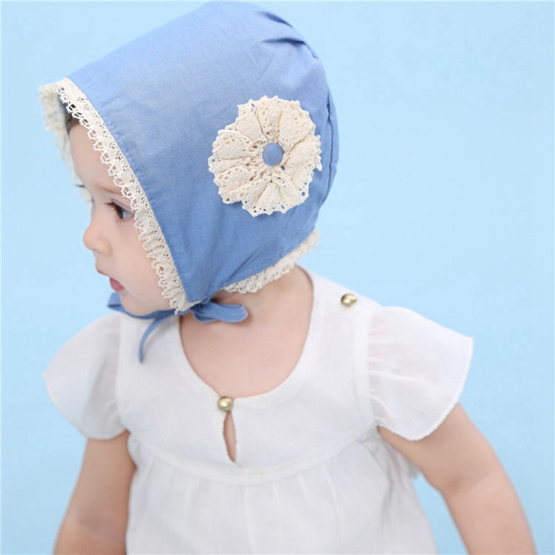 Bnaturalwell Baby Bonnet Chambray Sewing Pattern Toddler Blue Denim Bonnet Baby girl Sun Hat with flower Toddler Spring Hat H056