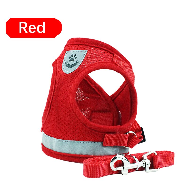 Reflective Cat Dog Adjustable Harness Vest Walking Lead Leash Nylon Mesh Kitten Puppy Leads Pet Clothes Chest Strap: Red / XS fit 1.5kg