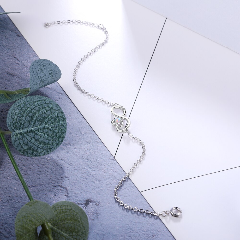 Infinity Love Heart-collares de ópalo de Plata de Ley 925, pulseras de cadena ajustables para mujer, conjuntos de joyería nupcial para boda