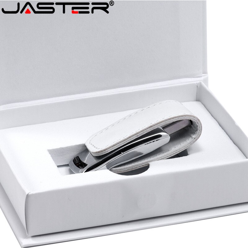 JASTER (più di 10PCS libero LOGO) USB 2.0 in pelle bianca + box pendrive usb flash drive 4GB 8GB 16GB 32GB 64GB di archiviazione esterna