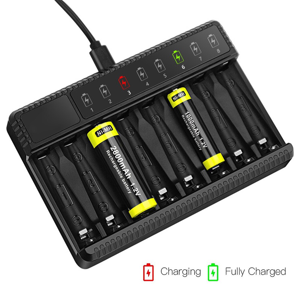 Universal 8 Slots USB Smart Battery Charger LED Display for 1.5V AA/AAA NiMH Rechargeable Intelligent Lithium Battery Charger