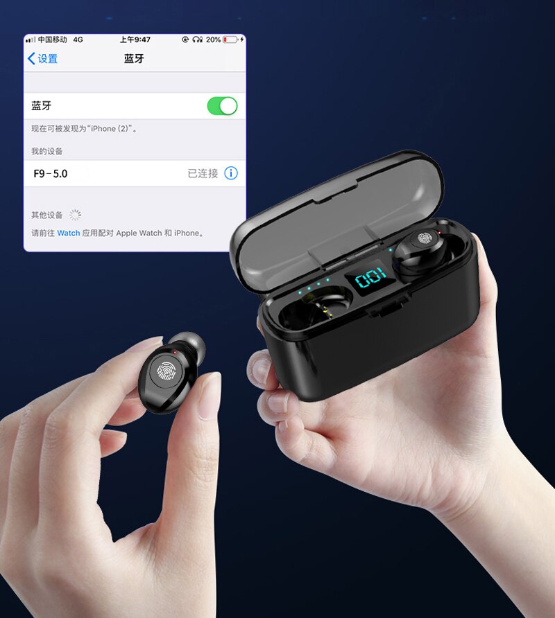 F9 TWS Bluetooth écouteur sans fil LED Bluetooth affichage avec batterie externe casque avec Microphone pour android Iphone