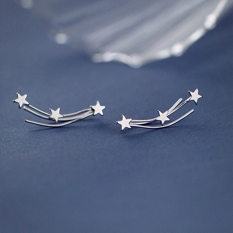Echt 925 Sterling Zilveren Meteor Oor Klimmers Leuke Ster Oor Crawler Oorbellen Voor Vrouwen Meisjes Fijne Sieraden