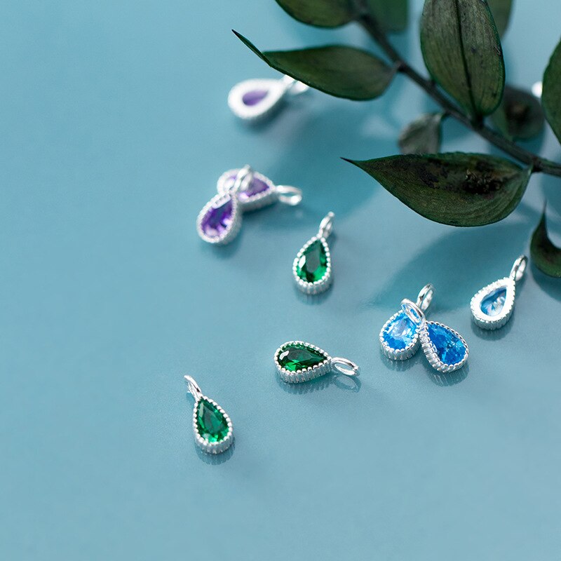 925 sterlina d'argento acqua gocciolare Ciondola Pendenti E Ciondoli viola/Verde/Blu Gemma S925 Decorazione in Argento Pendenti con Gemme E Perle FAI DA TE Monili Delle Donne che fanno Regali