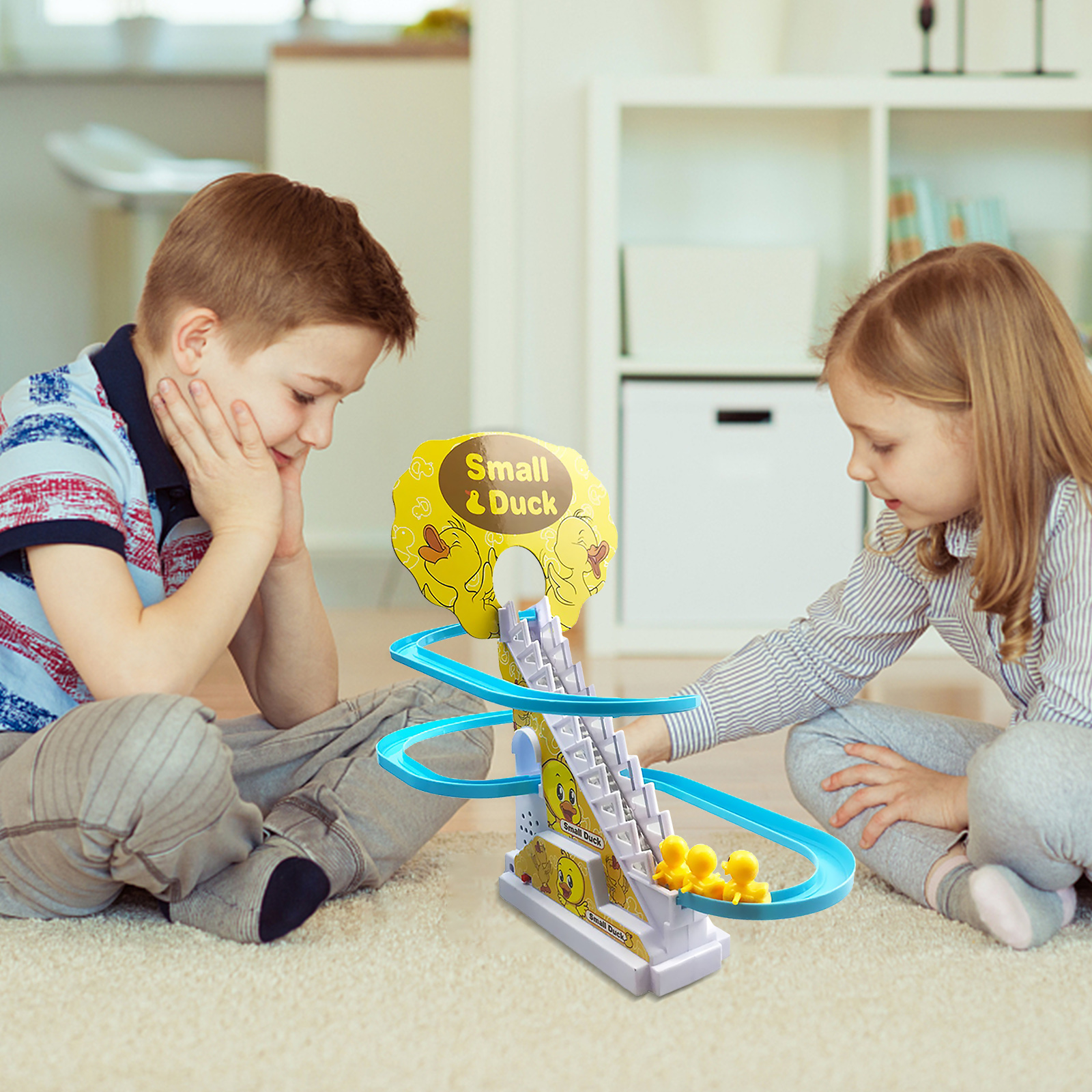 Elektrische Ente Klettern Treppen Spielzeug EINE Spaß Achterbahn Spielzeug Mit 9 Ente Spielzeug Und EINE Rennstrecke, puzzle Montage Spielzeug kinder Spielzeug