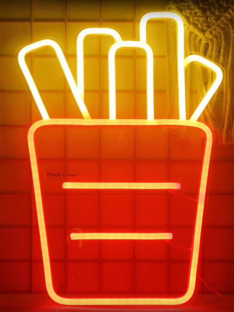 Ineonlife – lampe LED au néon en forme de Hamburger, interrupteur USB, luminaire décoratif d&#39;intérieur, idéal pour une fête, un Restaurant ou une boutique: fries