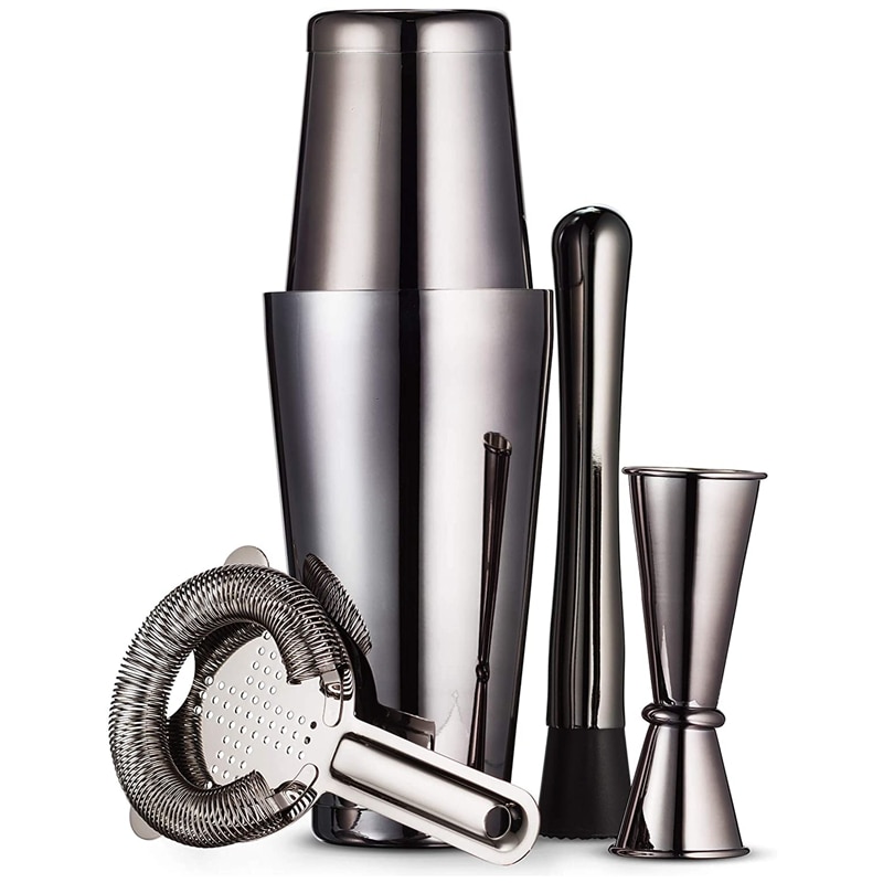 Black Boston Cocktail Shaker Set Stainless Steel Bartender Set Look Like a Pro with Boston Cocktail Shaker