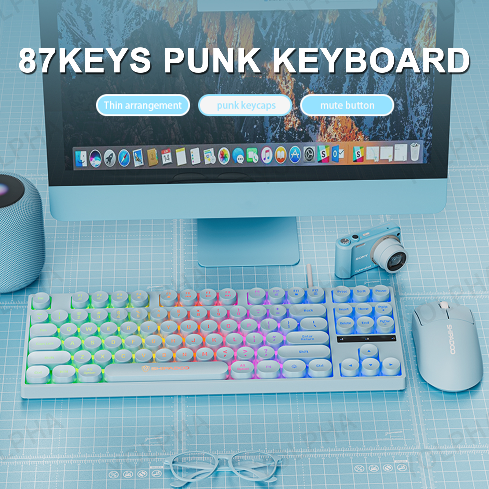 87Keys RGB Backlit Mechanical Gaming Keyboard Quiet Typing Wired Punk Keycap Ergonomic for Windows Mac Laptop PC Computer