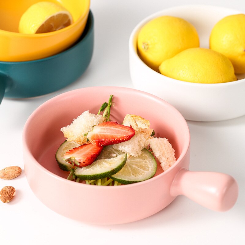 Ustensiles de cuisine bol à poignée en porcelaine bol pour étudiants vaisselle pour enfants saladier simple bol à pâtisserie en céramique