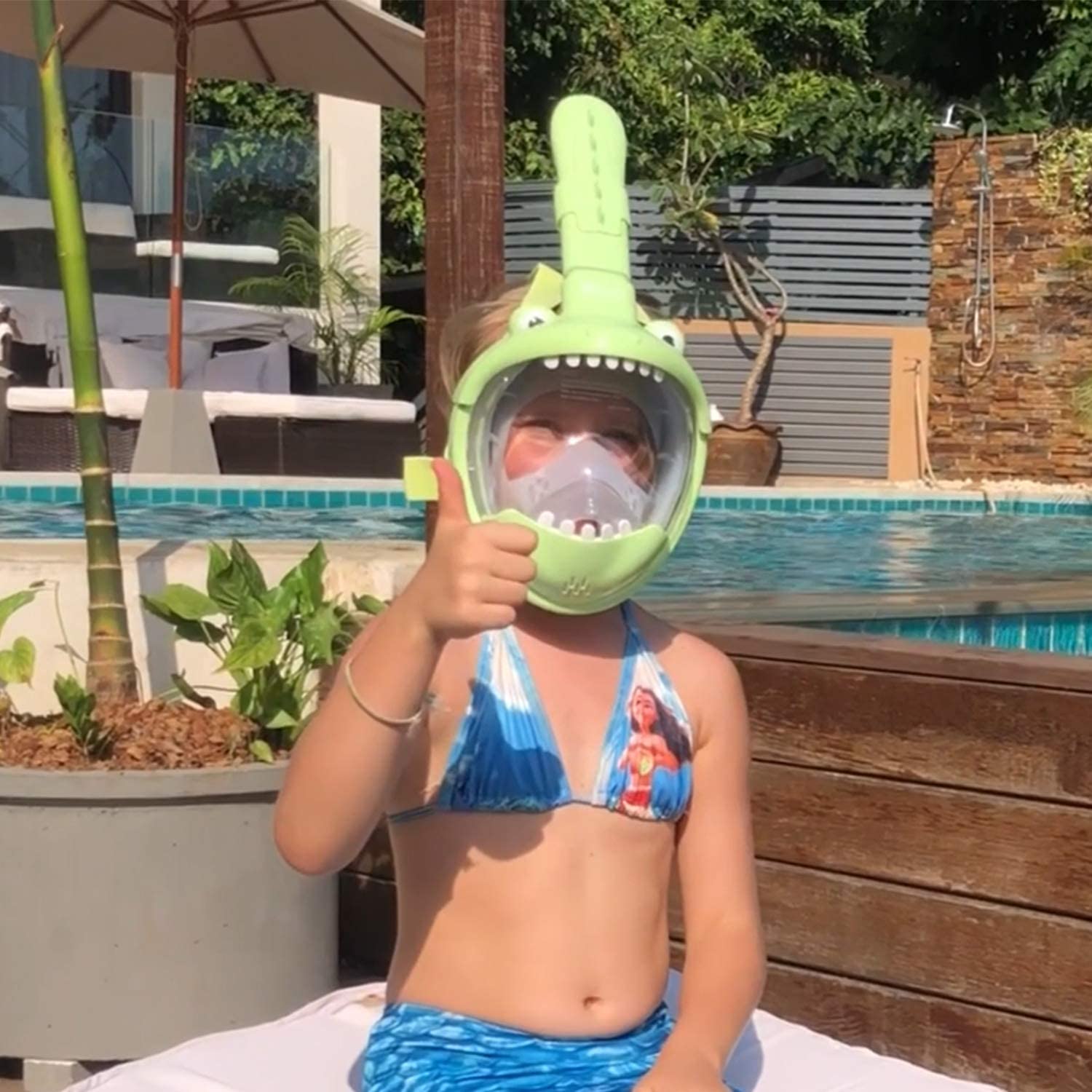 Hel ansikts barn snorkel mask vikbar 180 graders panoramautsikt snorkling mask anti dimma anti läckage snorkel