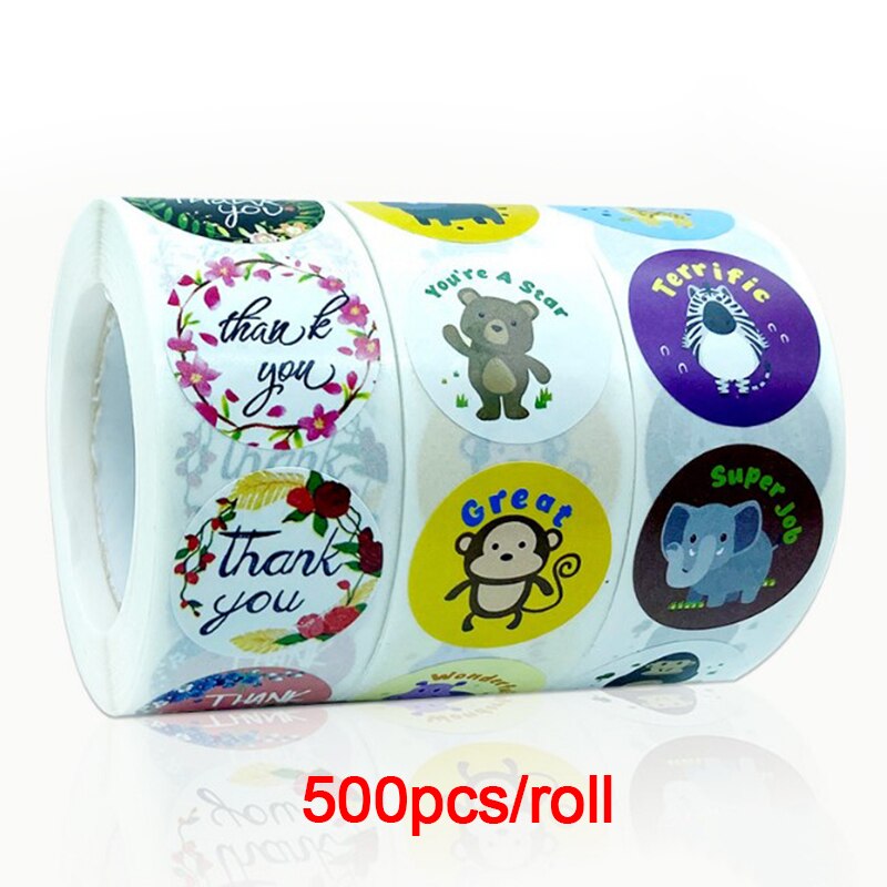 500Pcs/Roll Ronde Bloemen Dank U Stickers Scrapbooking Voor Pakket Seal Labels Custom Sticker Decoratie Bruiloft Sticker
