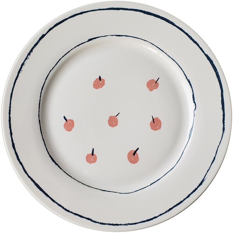 8 inch Lovely Ceramic Plates Dessert Plate Breakfast Cake Dessert Flower Fruit Letters Pattern Dish Home Decorations: D