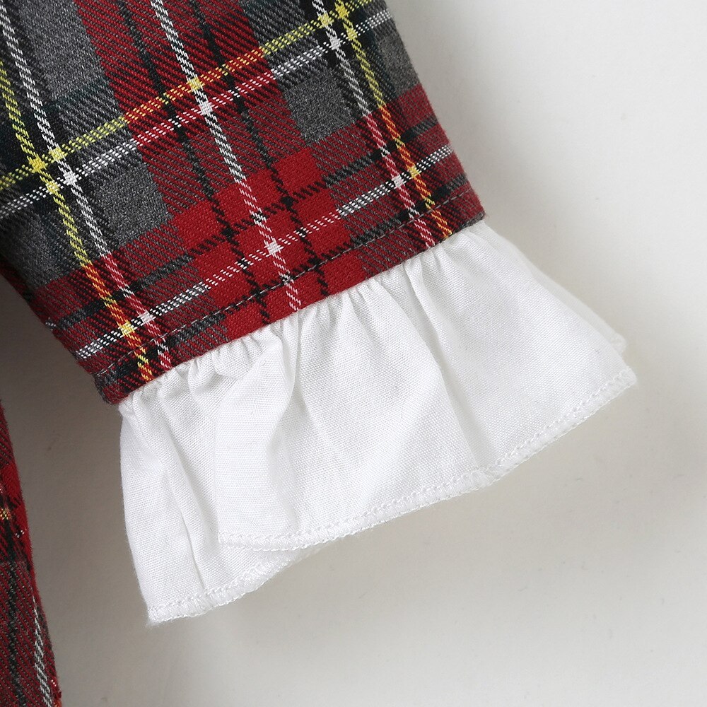 Wintermeisjesjurk meisjes schattige jurk lange mouw wit kant rood groen geruit schattig jurkje vestidos 18m-6t