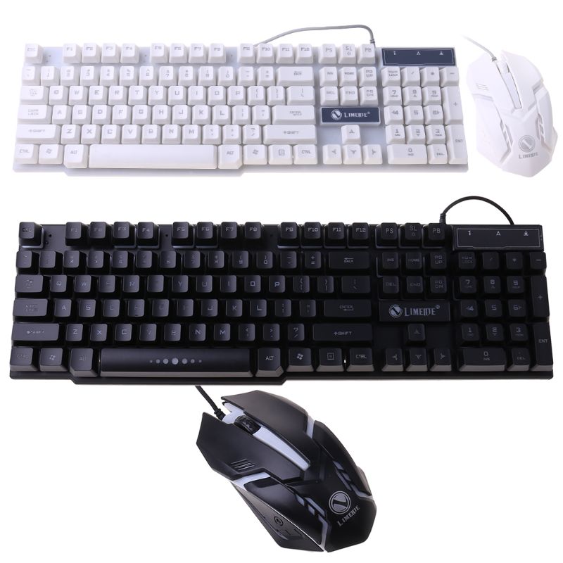 1 sett led lys bakgrunnsbelysning mekanisk følelse gaming tastatur og kablet mus combo sett led lys for datamaskin pc