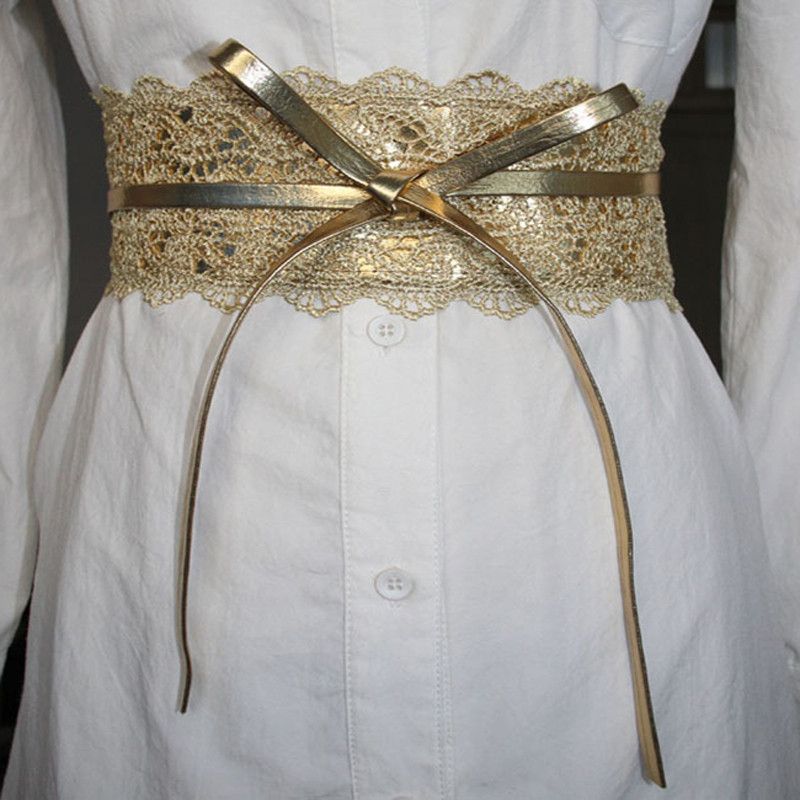 Boho Style large Corset dentelle ceinture femme ceinture élastique ceintures pour femmes robe de mariée ceinture: gold