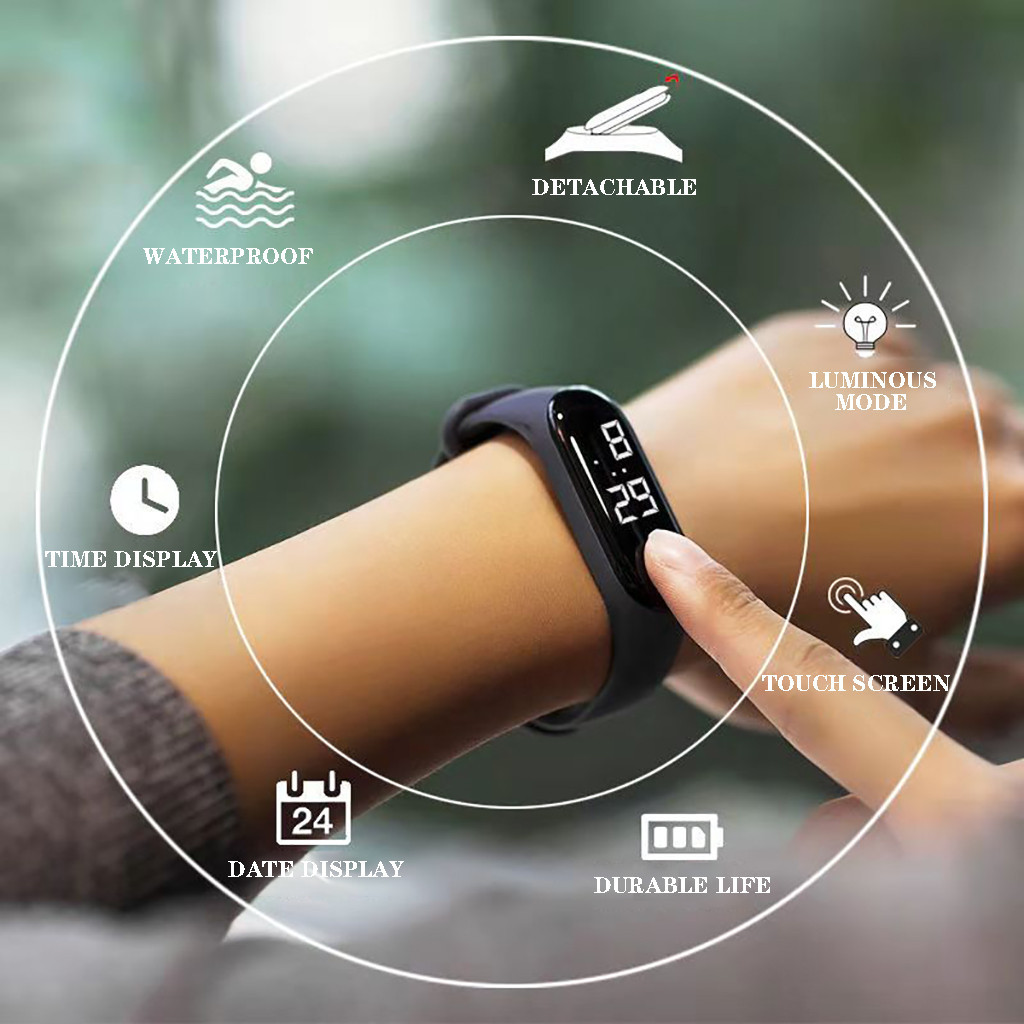 Herreklokkene berøringsskjerm ledet digitalt vise silikonreim kvinner par armbåndsur elektronisk armbånd klokker låve