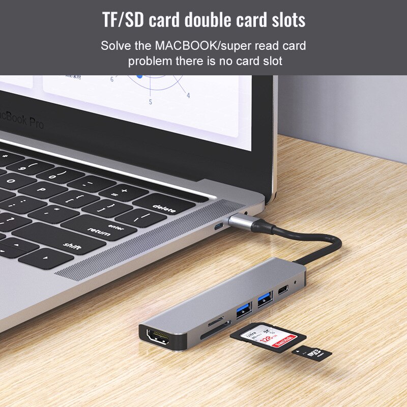 Docking Station 6-In-1 Usb 3.0 Hub Type-C Multifunctionele Adapter Met Sd/Tf Card reader Docking Station Voor Laptop Macbook Tablet