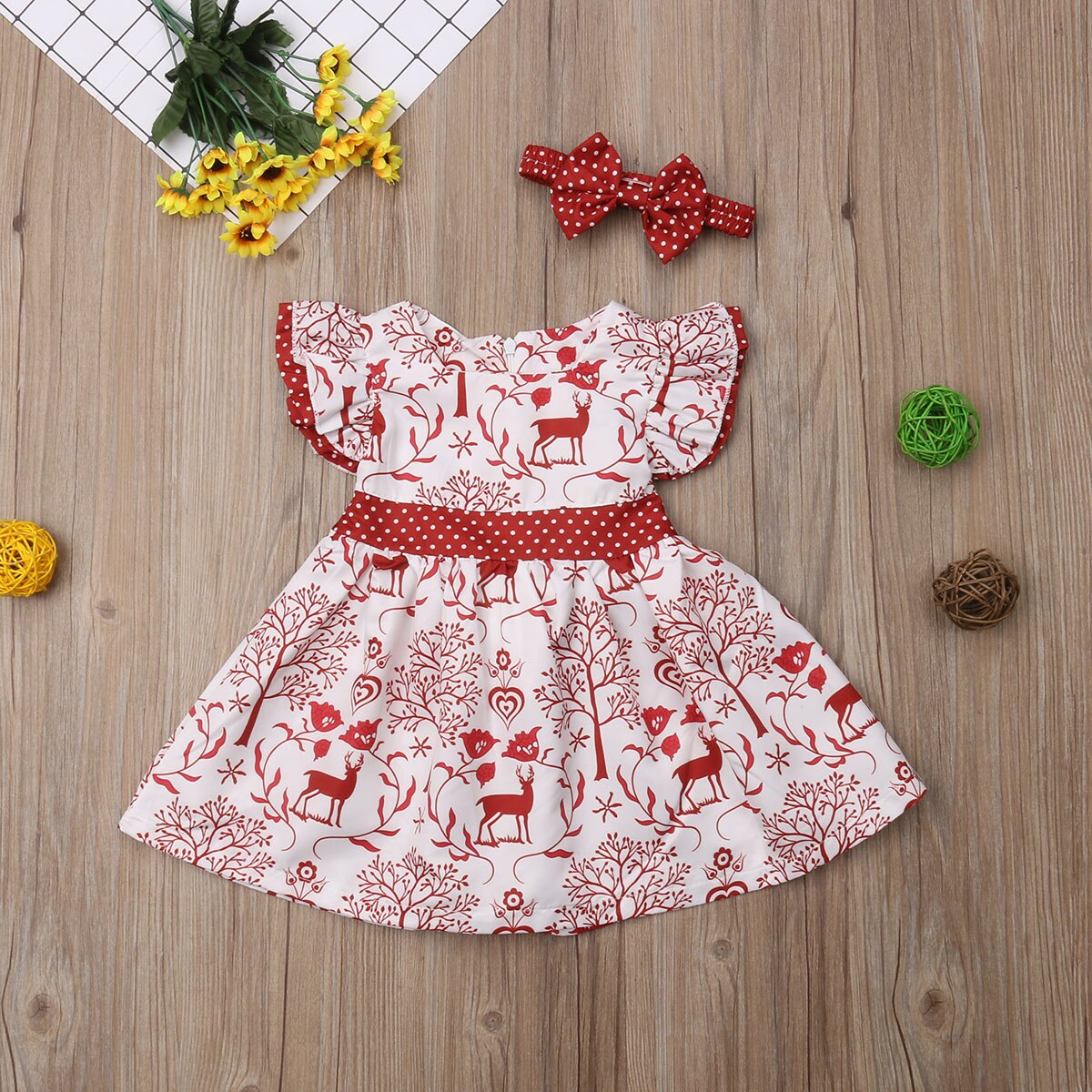 Prinses Kerst Meisje Jurk Leuke Meisjes Herten Print Strik Tutu Jurk Baby Party Jurken Voor Meisjes Xmas Jurken + hoofdband