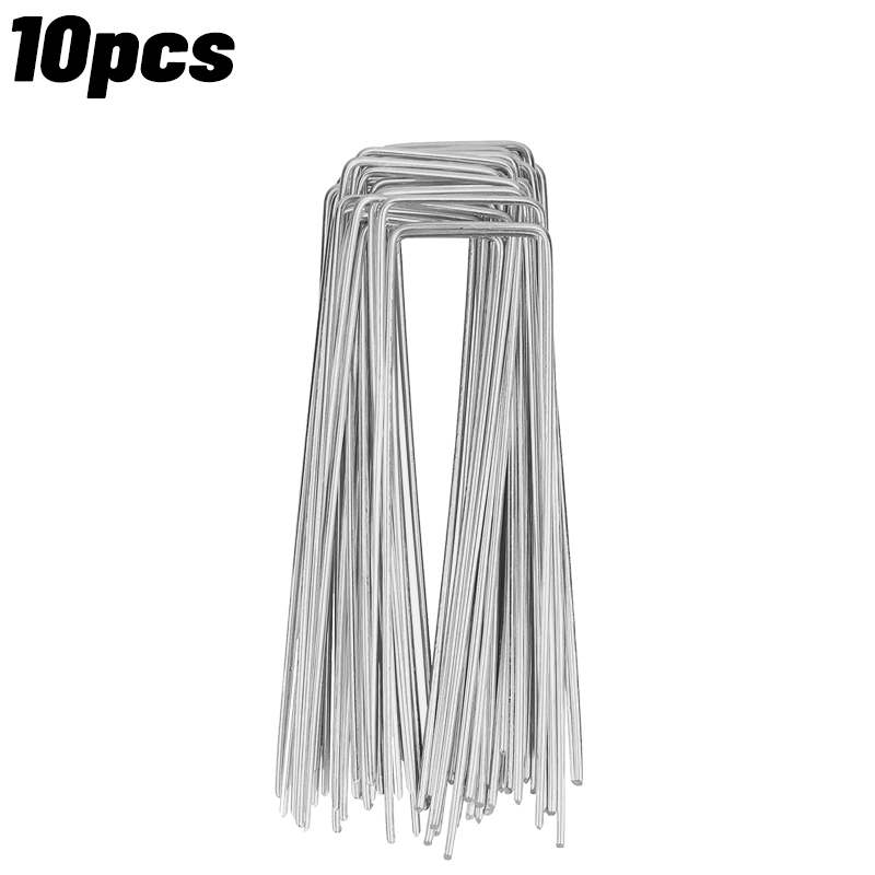100/10pcs Metal Garden Stakes U-Shape Landscape Staple Ground Nail Fence Film Tents Securing Pegs Sod Pins Gardening Tools: light green