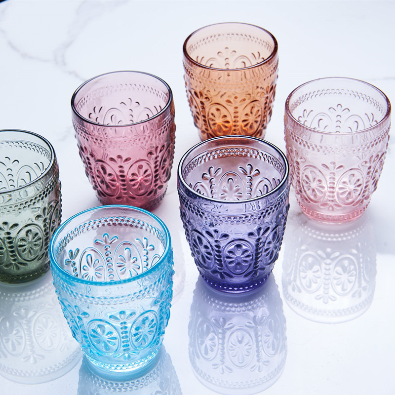 Vasos de cristal Multicolor con relieve para bebidas, vasos de cristal para , Bar, 300ML, 2 unids/lote