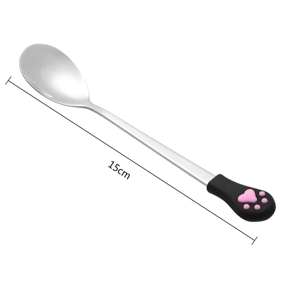 Cute Cat Claw Coffee Spoons Fruit Fork Dessert Spoon Candy Tea Spoon Cat Drink Tableware Kitchen Supplies: Black-Pink