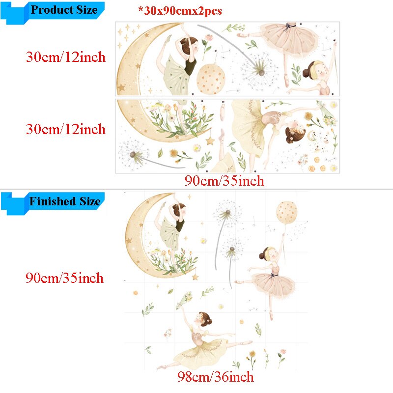 Pegatinas de pared para el hogar, calcomanías de decoración de sala de estar, Mural, Luna, estrella, baile, niñas, papel tapiz de vinilo autoadhesivo extraíble DIY