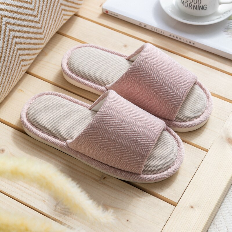 Mntrerm Womens Home Slippers Casual Indoor Outdoor Open-Toe Shoes Cotton And Linen Slippers Anti-Slip Couple Slipper: Pink / 36