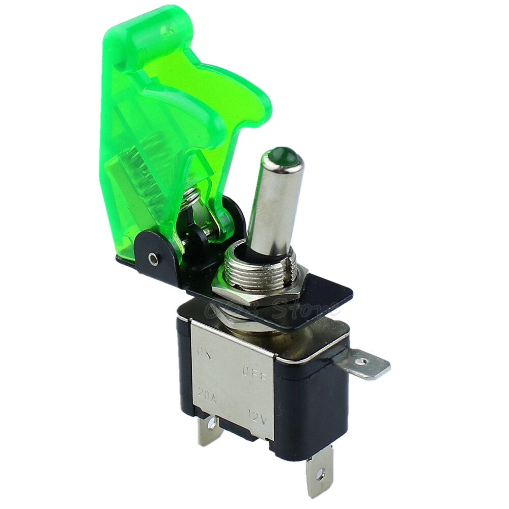 illuminated LED Toggle Switch With Missile Style Flick Cover 12V Car Dash: green  transparent