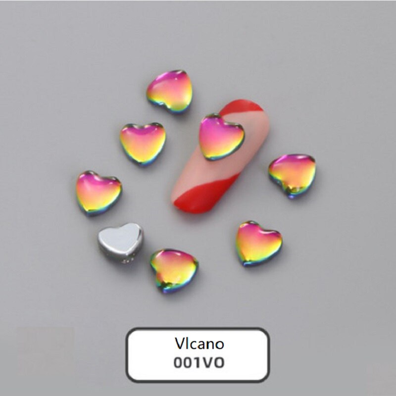 10Pcs 8mm Heart Rhinestone Flat Stones For Manicure Glitter Nail Jewelry Heart Nail Art Kawaii Nail Decoration Korean Nail Parts: Volcano